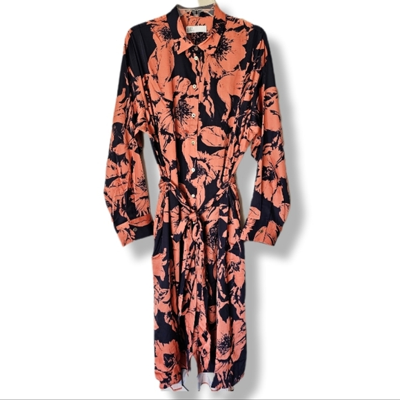 Pari Passu Tammy Reiss Floral Print Belted Shirt Dress Size D4/18 Office Siren - Picture 4 of 15